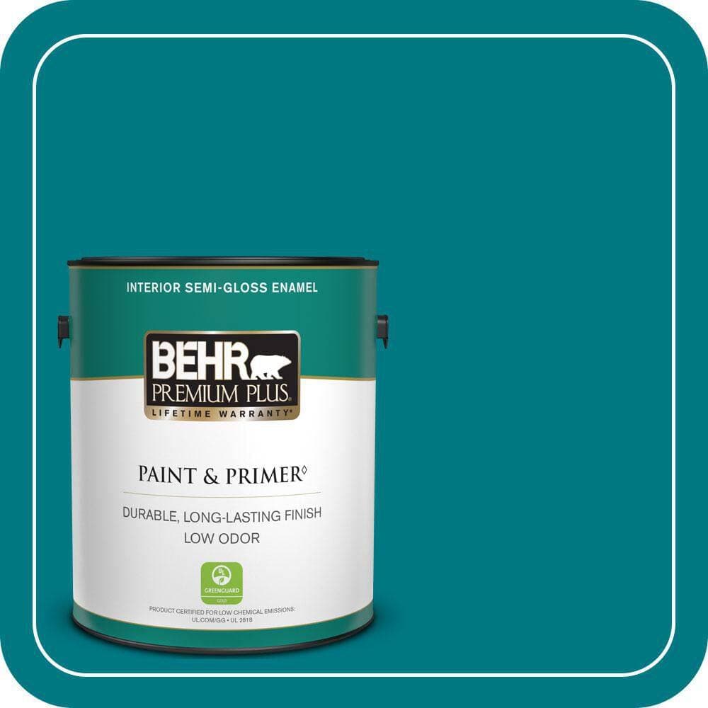 BEHR PREMIUM PLUS 1 gal. #P470-7 The Real Teal Semi-Gloss Enamel Low Odor Interior Paint & Primer (1)