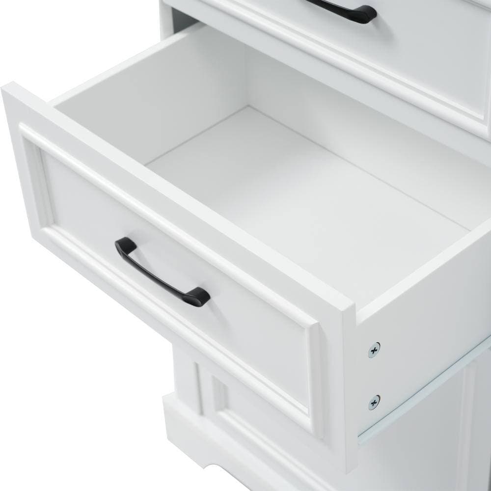 Unbranded 71" Tall White Freestanding Bathroom Linen Cabinet with Adjustable Shelves,Amping-Hinge Doors and Drawers (3)
