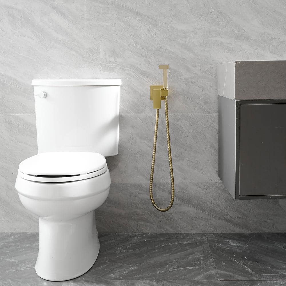 HOMEMYSTIQUE Wall Mount Handheld Bidet Faucet with Single-Handle and Mixer in Brushed Gold (3)