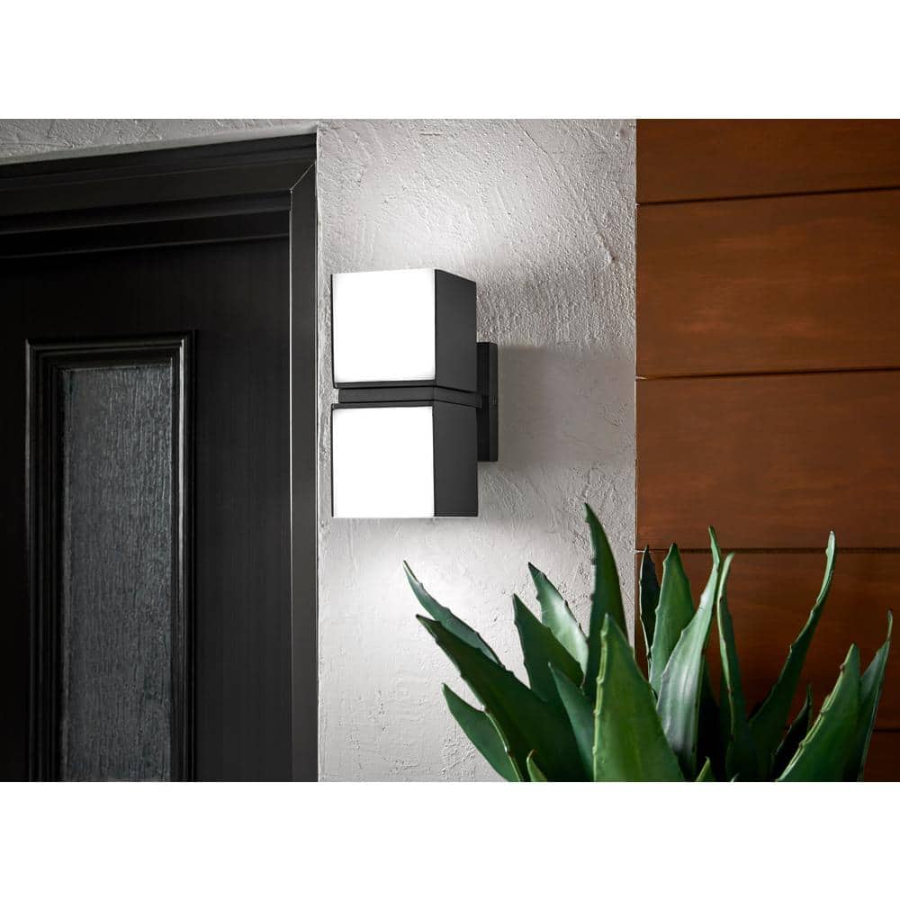 Home Decorators Collection Keating 8.39 in. 2-Light Dark Gray Hardwired LED Outdoor Wall Light Lantern Sconce with Integrated LED Bulb (2)