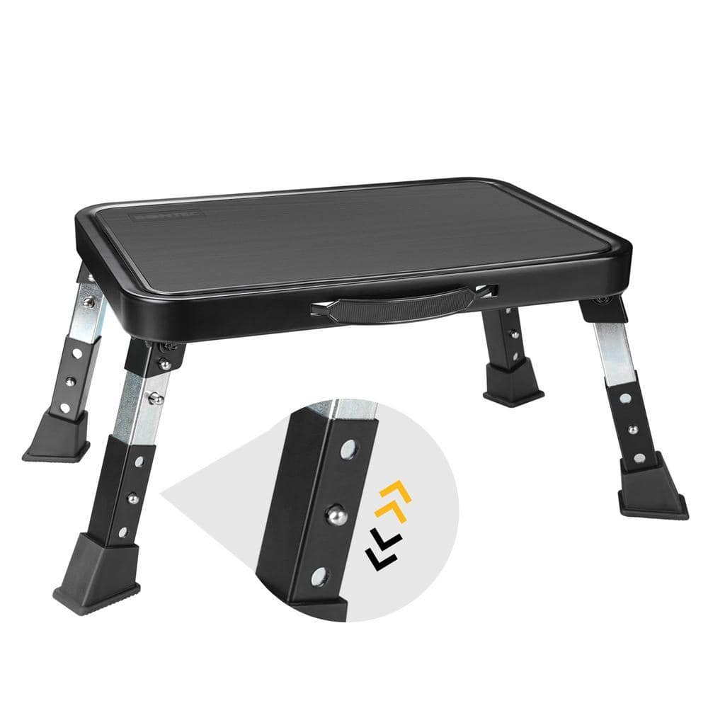 Angel Sar 330 lbs. Black Metal Step Stool with Non-Slip Rubber Feet and Platform Mat for Kitchen, Bedroom, RV Use