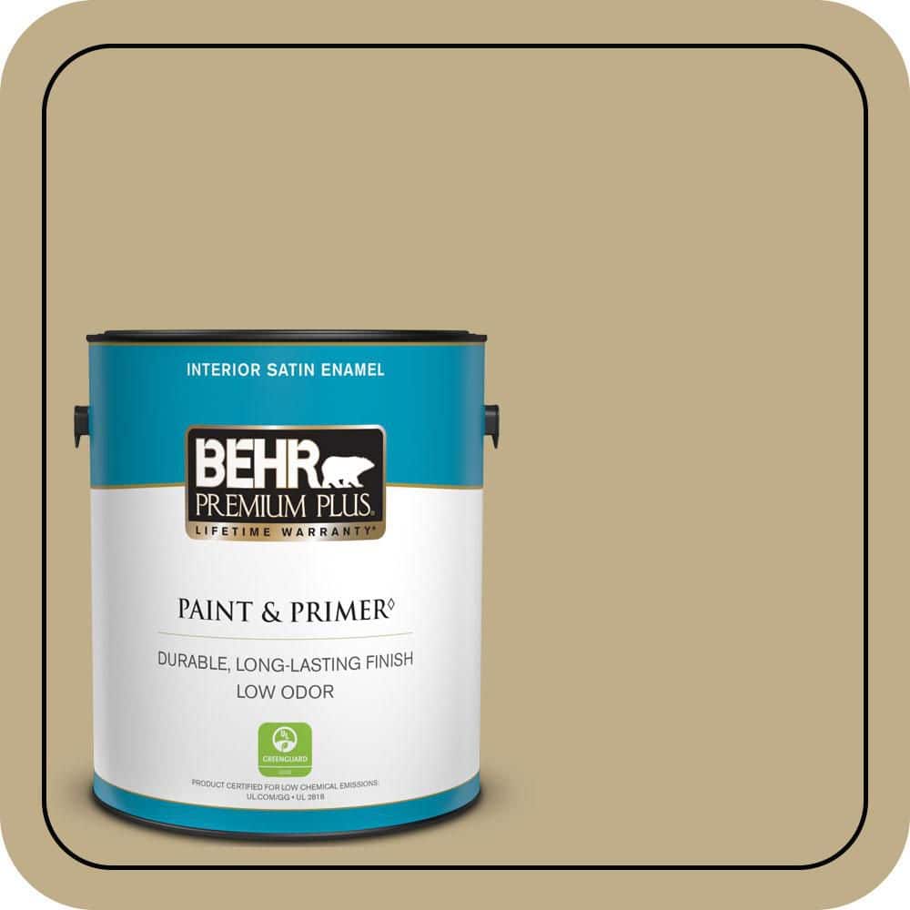 BEHR PREMIUM PLUS 1 gal. #S320-4 Oat Field Satin Enamel Low Odor Interior Paint & Primer