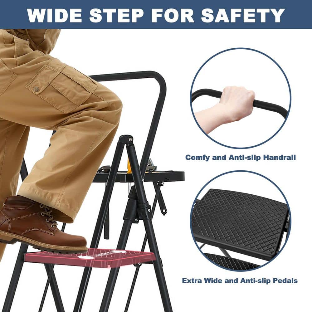 maocao hoom 5-Step, 5.9 ft. Reach Steel Foldable Step Ladder Max Load 500 lbs. with Tool Tray and Wide Non Slip Pedals, Handrails (3)