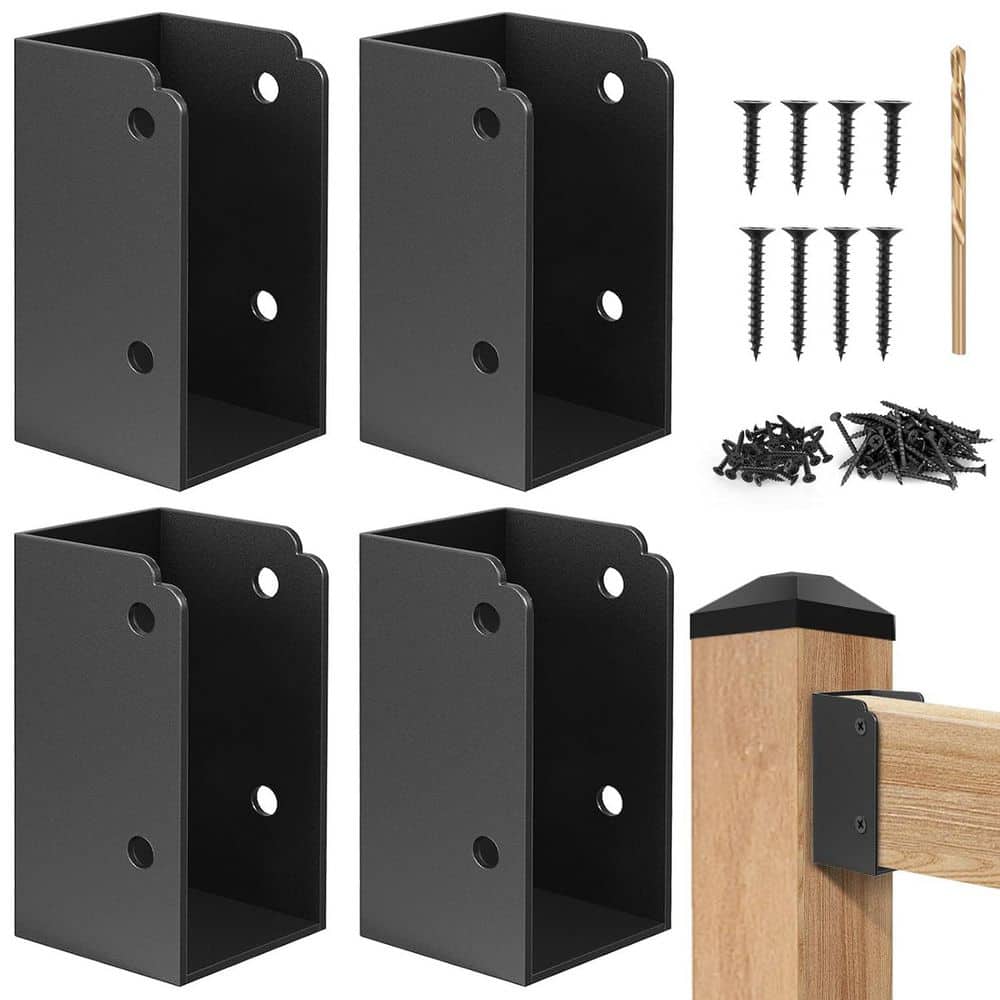 Afoxsos Steel Deck Railing Bracket Connectors with Coated Screws & Drill Bit Durable Outdoor Use 4 Pack (1)