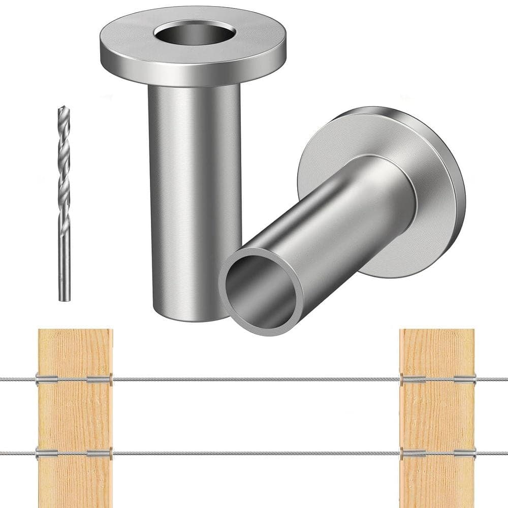 Afoxsos Stainless Steel Protector Sleeves for Cable Railing Systems with Drill Bit 50 Pack for 1/8 5/32 3/16 Cables (1)