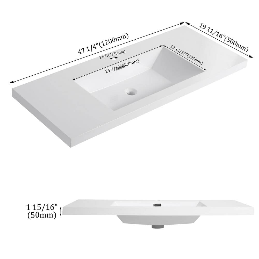 Buruis 47.2 in. Undermount Rectangular Bathroom Sink with Overflow Drain in White Ceramic, No Pop-up Drain (2)