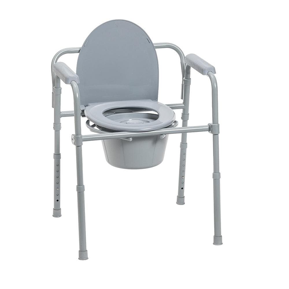 Adrinfly 22.2 in. x 22.5 in. Folding Steel Bedside Commode Chair Portable Toilet Seat Supports Bariatric Individuals in Gray (1)