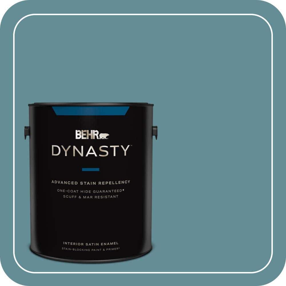 BEHR DYNASTY 1 gal. #S450-5 Oarsman Blue One-Coat Hide Satin Enamel Interior Stain-Blocking Paint and Primer