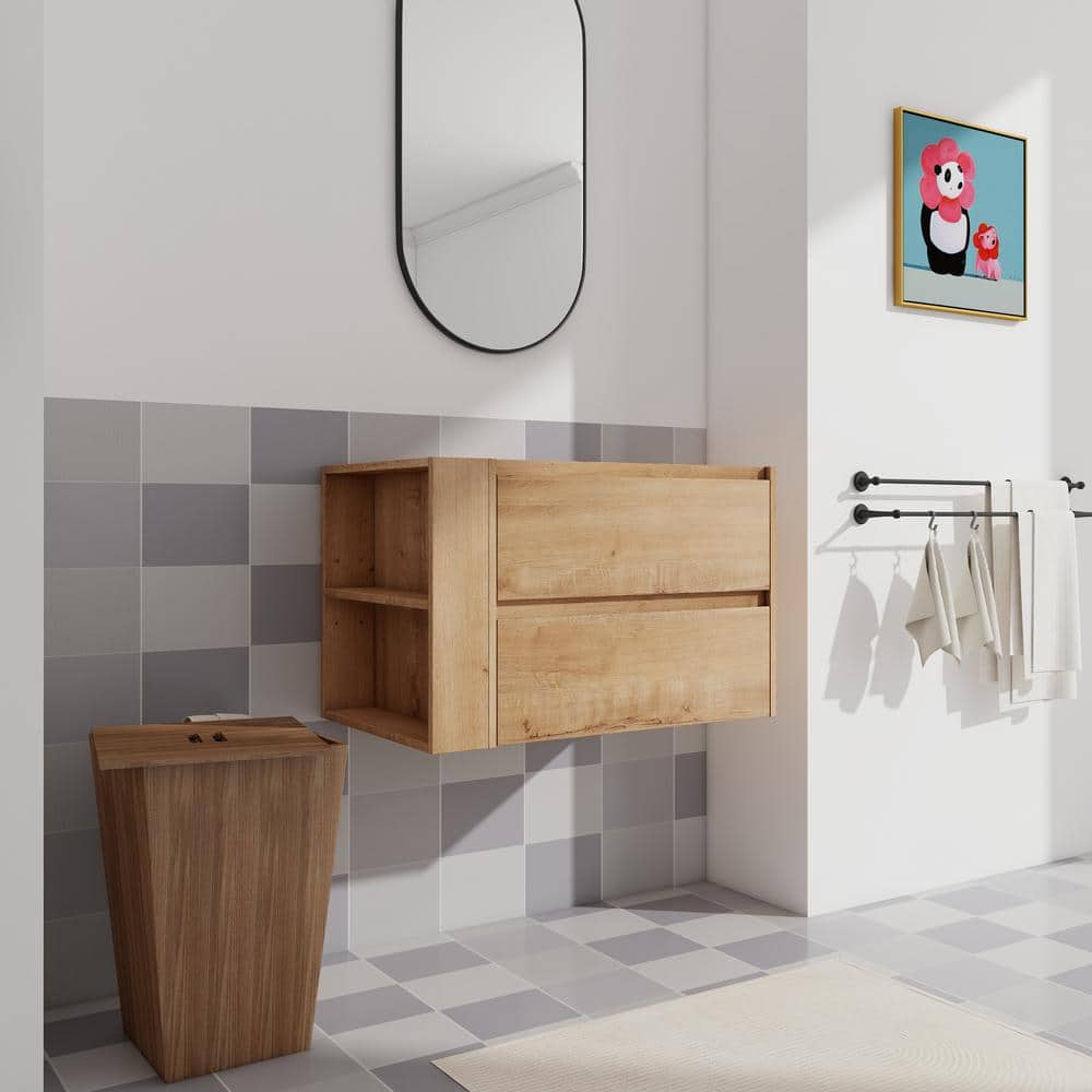 FUNKOL 29.3 in. W. 17.94 in. D 88 in. H Wall Mounted Plywood Bath Vanity Cabinet without Top Imitative Oak (3)