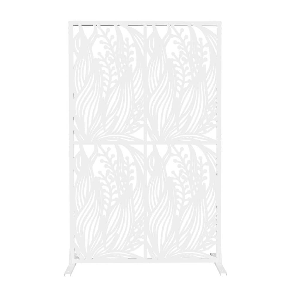 Unbranded 3.80 ft. x 6.0 ft. White Leaf Shape Iron Free Standing Decorative Privacy Screen for Garden Fence Outdoor/Indoor Divider (1)