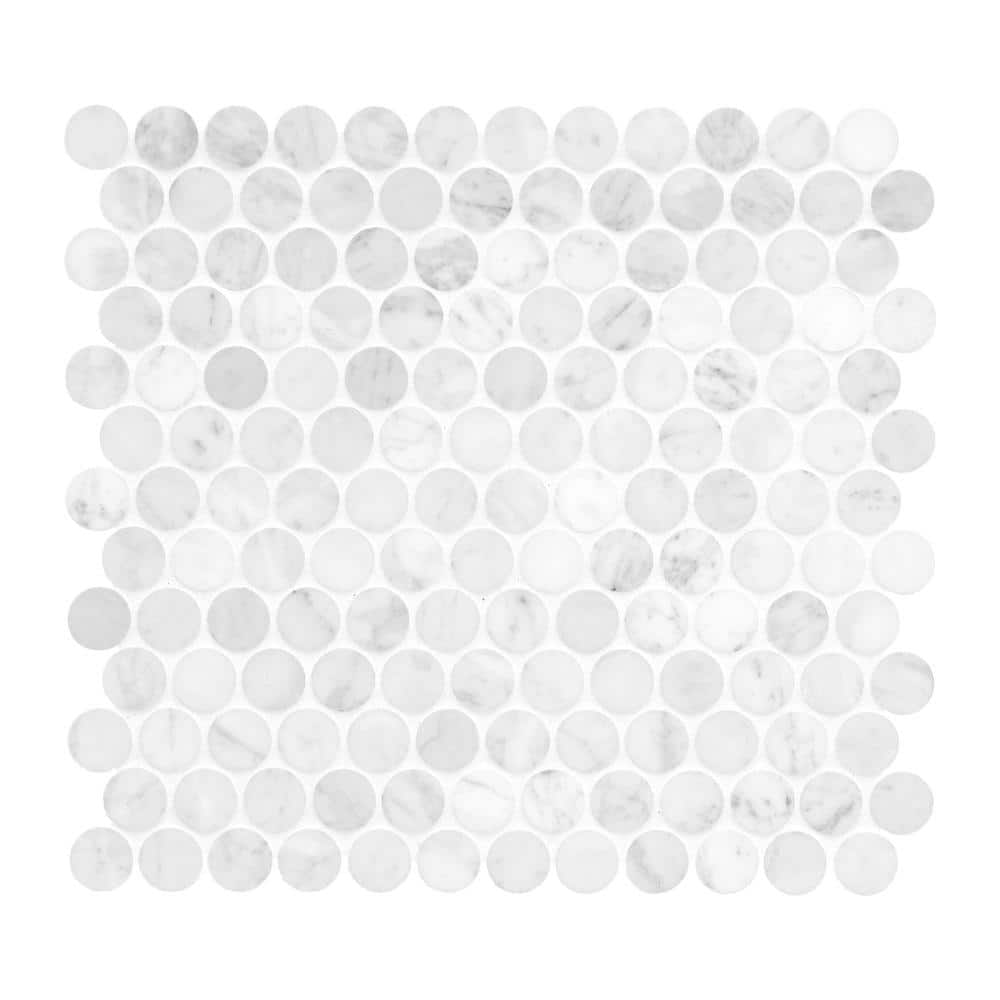 MSI Carrara White Penny Round 12 in. x 13 in. x 0.31 in. Honed Marble Mesh-Mounted Mosaic Tile (10 sq. ft./Case)