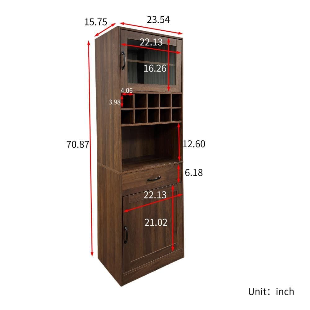 XUJMK 24 in. W x 27 in. D x 71 in. H Walnut Bathroom Linen Cabinet, Pantry Storage Cabinet with Pull-Out Multi-Tier Shelf (2)