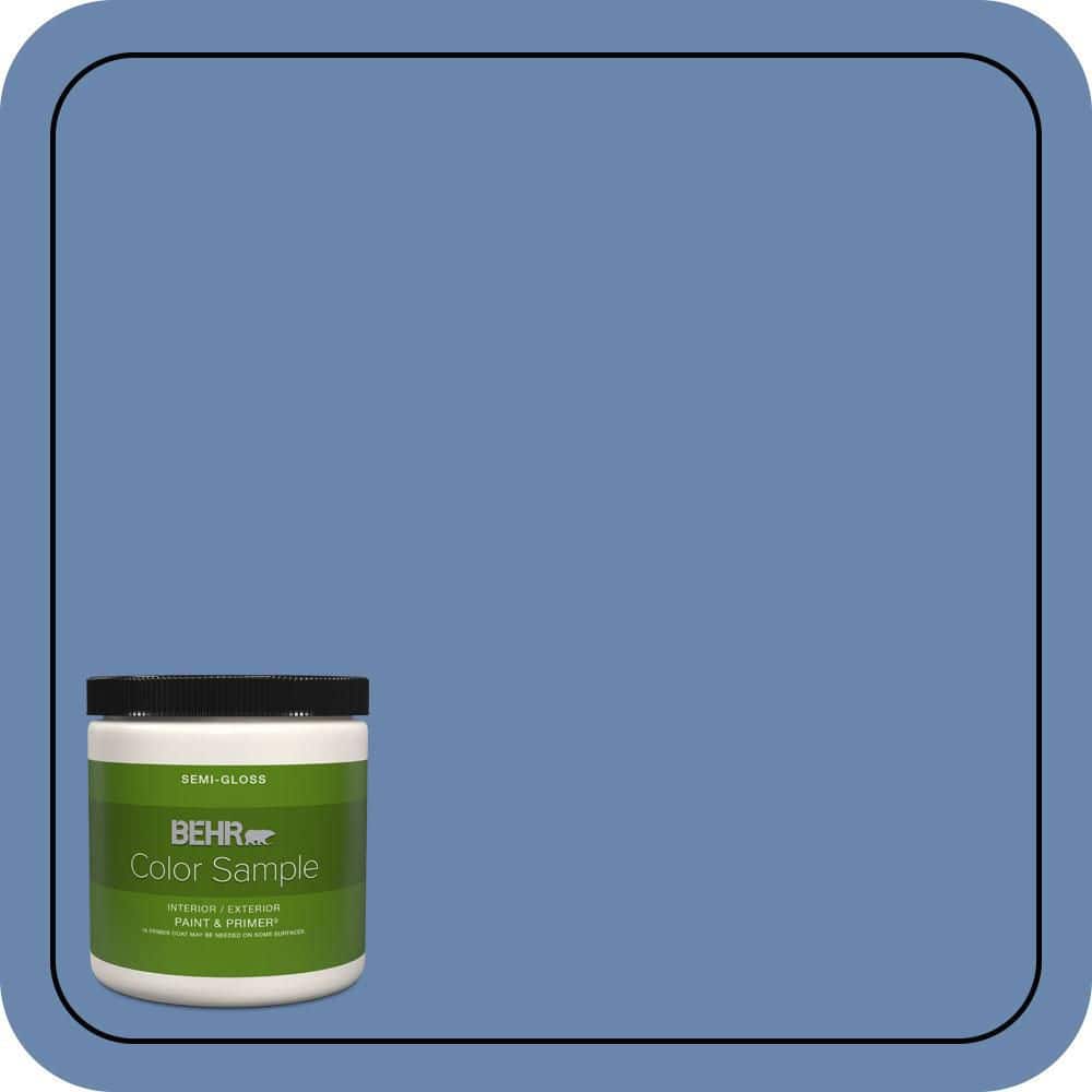 BEHR PREMIUM PLUS 8 oz. #M530-5 Cowgirl Blue Semi-Gloss Interior/Exterior Paint & Primer Color Sample (1)