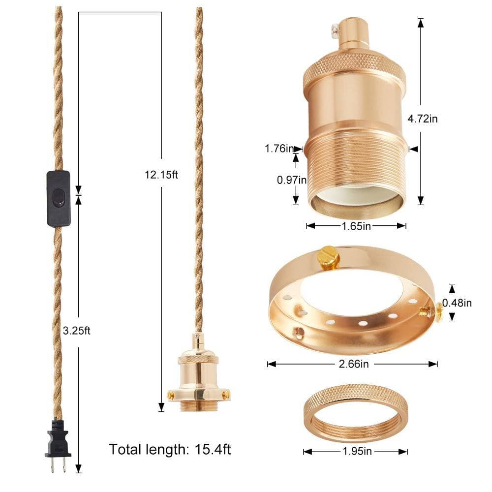 Unbranded 15.4 ft Plug-In Pendant Light Cord Kit with E26 Socket, Twisted Jute Rope Hanging Lamp with Switch for DIY Lighting (2)