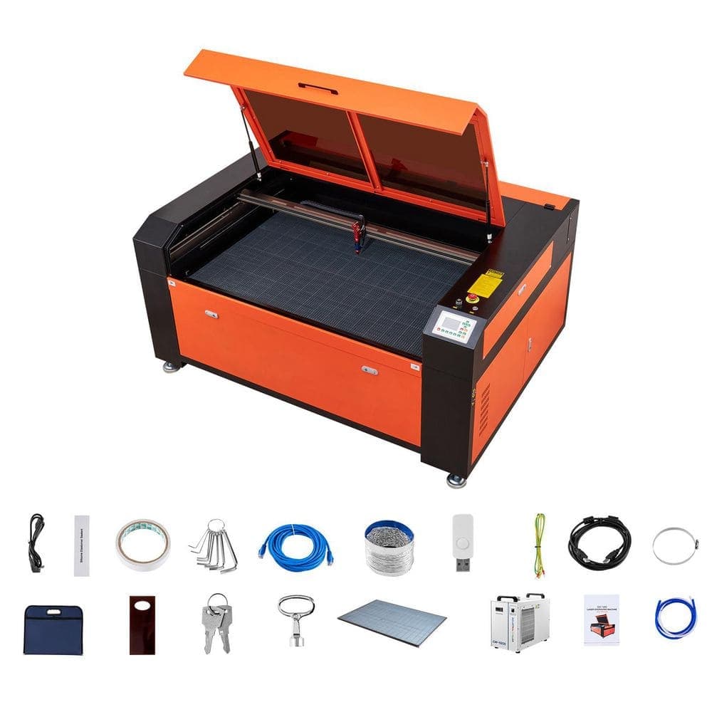 VEVOR 55 x 35 in. 130 W CO2 Laser Engraver, with Water Chiller, 2 Way Pass Air Assist, 1200 mm/s Speed, Autofocus Engraving