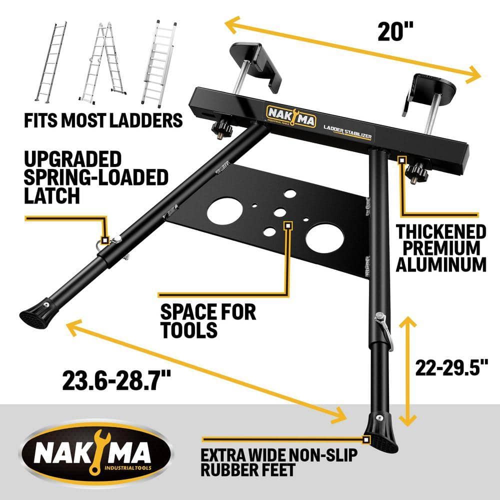 Angel Sar 22-29.5 in. 300 lb. Aluminium Ladder Stabilizer, Ladder Stabilizer for Roof Gutter, Black (2)
