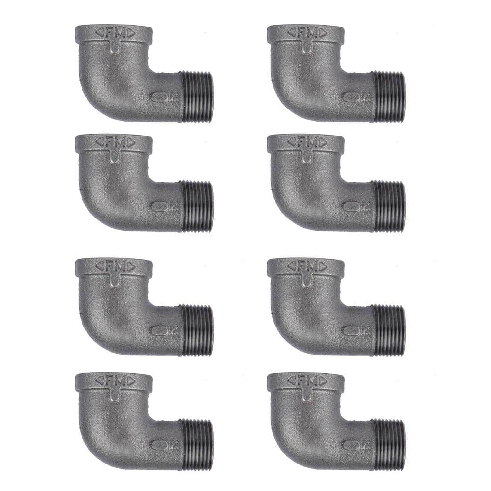 PIPE DECOR 3/8 in. Black Malleable Iron 90 degree FPT x MPT Street Elbow Fitting (8-Pack) (1)