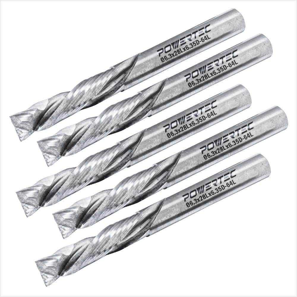 ‎POWERTEC 1/4 in. x 1/4 in. Shank Up/Down Cut Compression Carbide Spiral Router Bit (5-Pack)