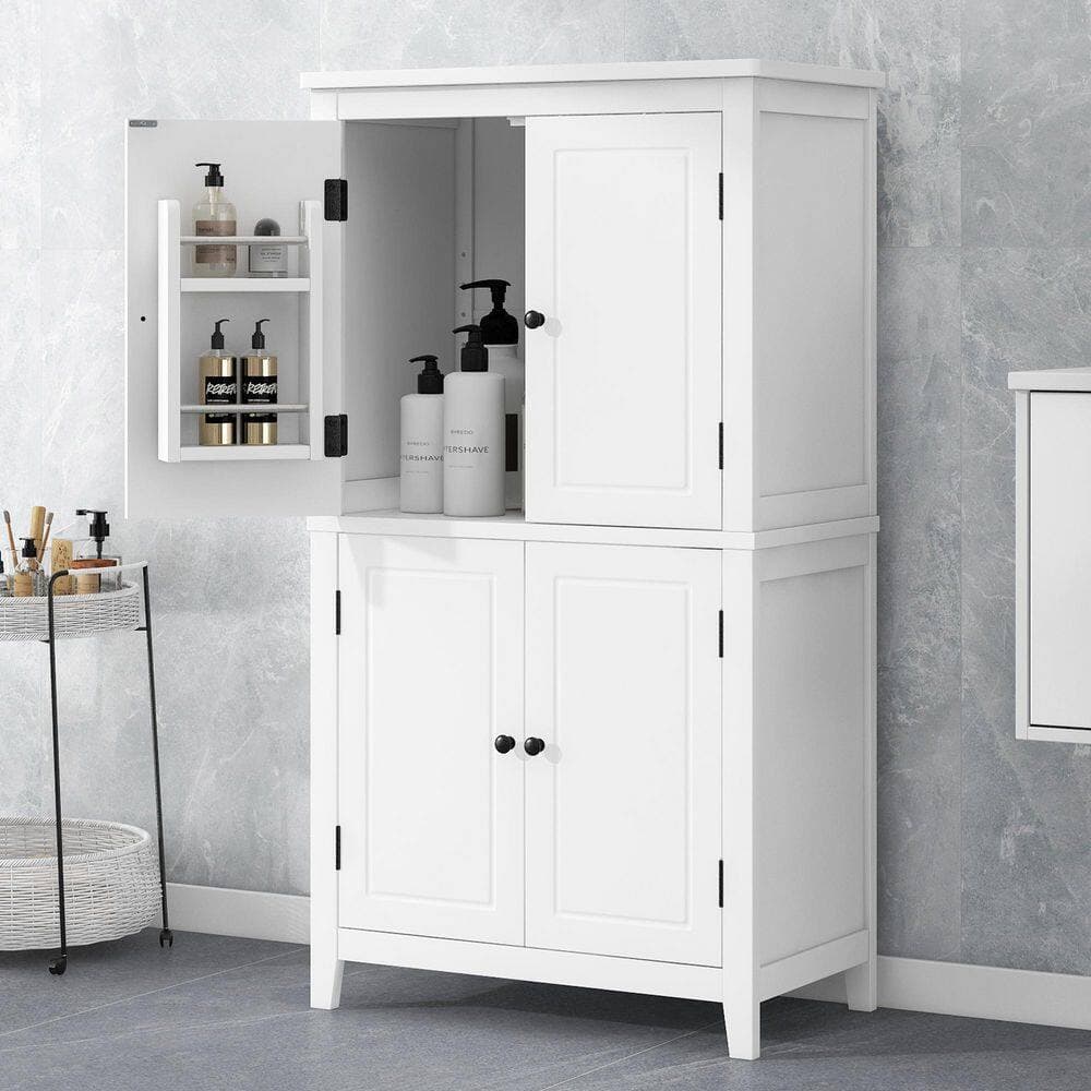 COWLOWN 23.6 in. W x 11.8 in. D x 43.3 in. H White Linen Cabinet with 4-Doors, Adjustable Shelves, Adaptable Shelves (3)