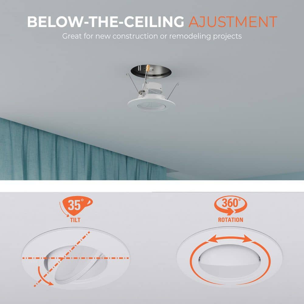 HALO 1-pack RA 5/6 in. Integrated LED Gimbal Recessed Light Trim, 600 Lumens/900 Lumens, 5 Adjustable CCT, D2W, 120-Volt (4)