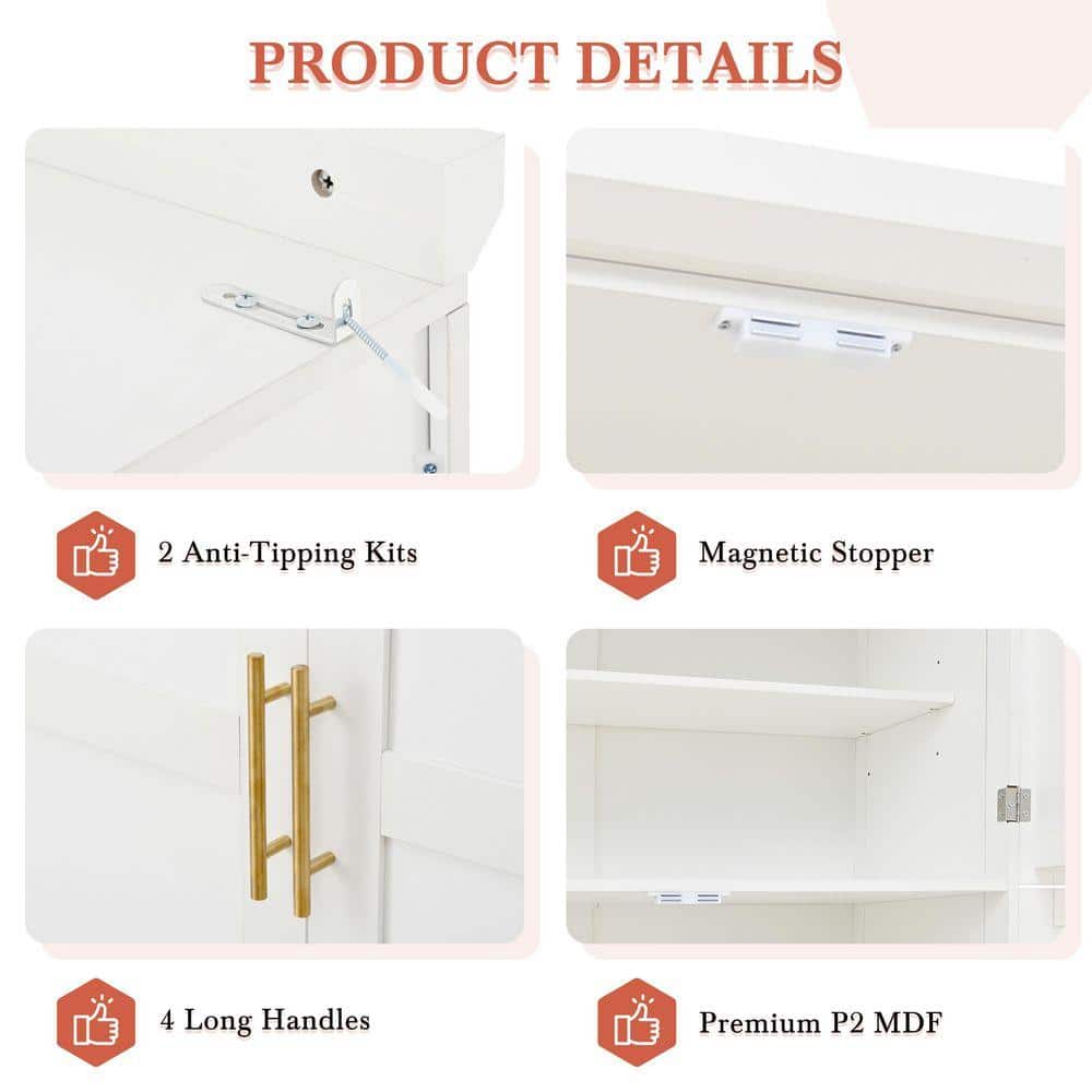 COWLOWN 35.5 in. W x 17.6 in. D x 70.9 in. H Bathroom White Linen Cabinet (3)