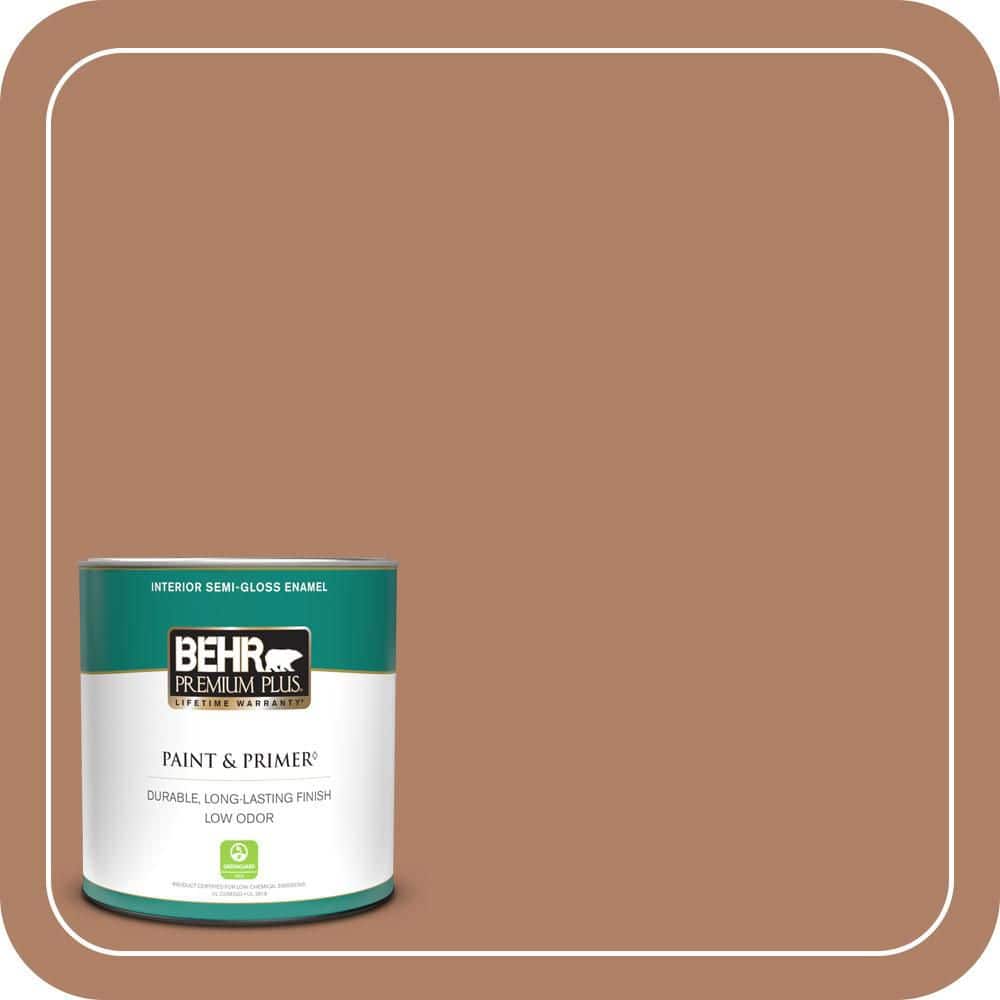 BEHR PREMIUM PLUS 1 qt. #S210-5 Cider Spice Semi-Gloss Enamel Low Odor Interior Paint & Primer