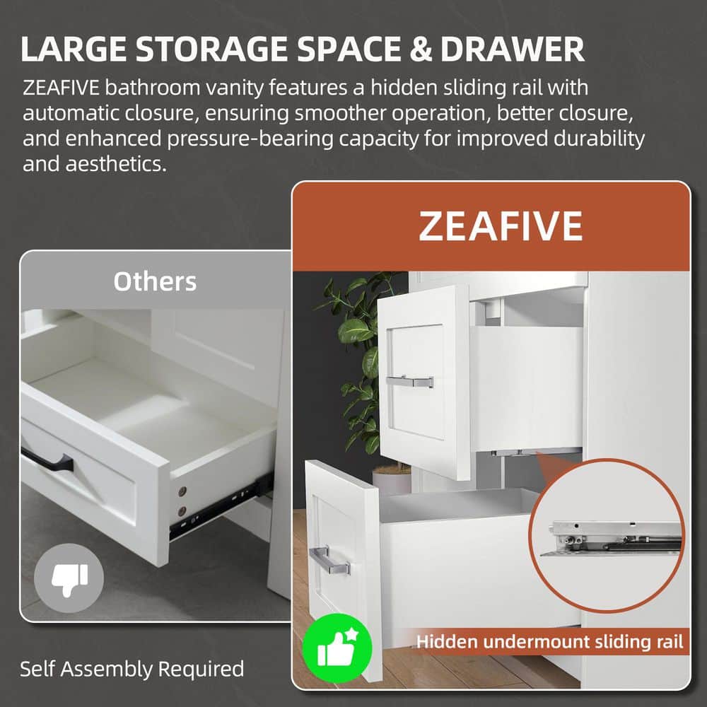 Zeafive Mox 48 in. W x 21.5 in. D x 33.5 in. H Freestanding Bath Vanity Cabinet without Top Bathroom Base in White Unassembled (3)