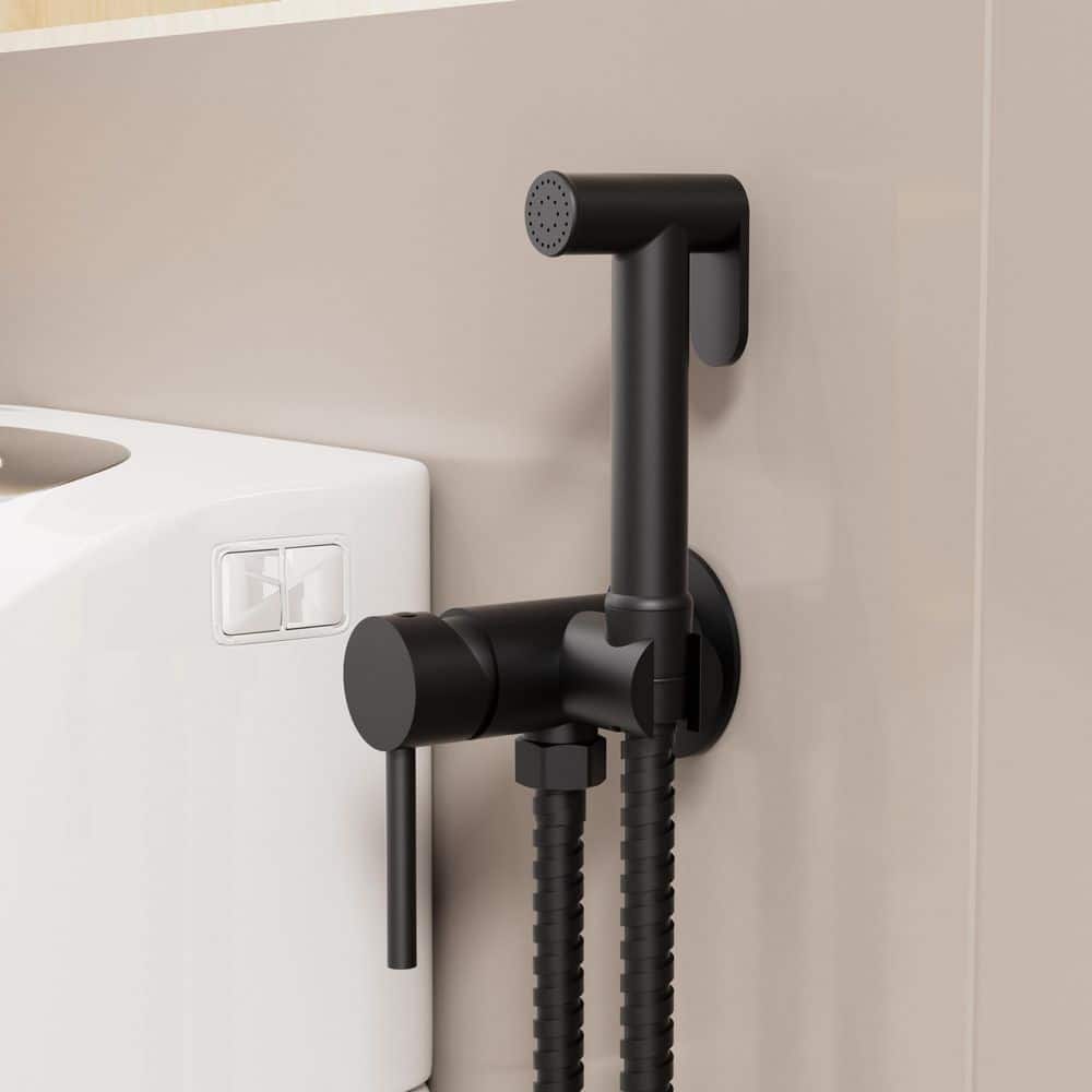 YAWWALK 1 Handle Bidet Faucet with 47 in. Stainless Steel Hose and Wall Mount Holder for Bathroom in Matte Black (1)