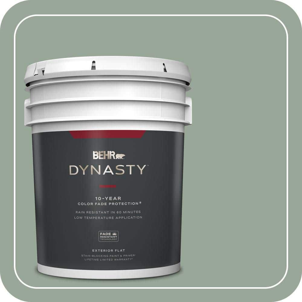 BEHR DYNASTY 5 gal. #MQ6-17 Green Trellis Flat Exterior Stain-Blocking Paint & Primer
