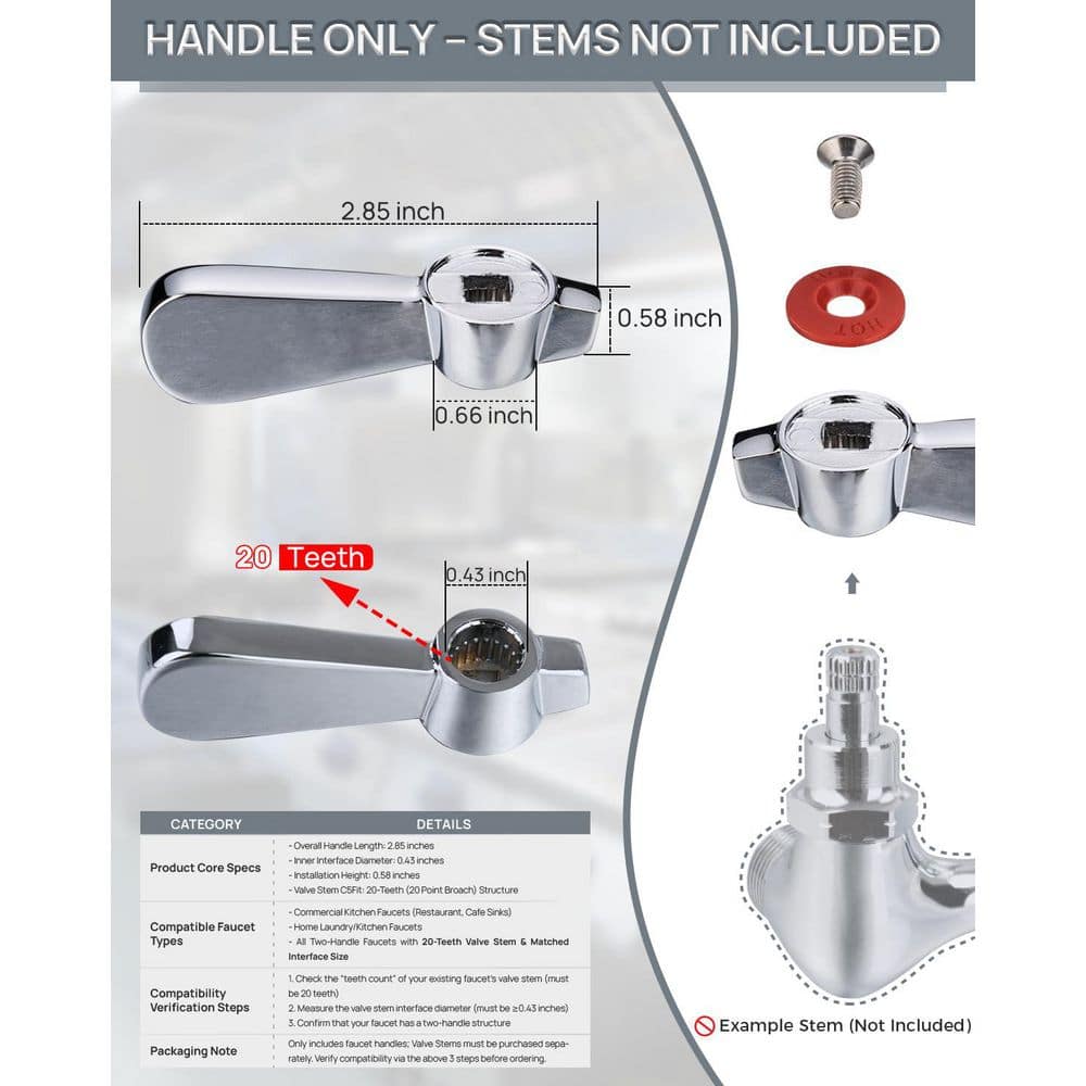 Helhom Kitchen Faucet Handle Replacement Kit, 0.43 in. Round Stem Hole Ideal for Kitchen, Laundry, Restaurant (2-Pack) (2)