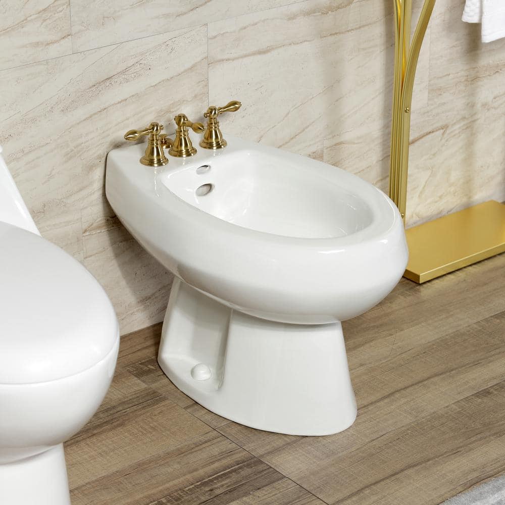 Kingston Brass American Classic 3-Handle Bidet Faucet with Brass Pop-Up in Brushed Brass (3)