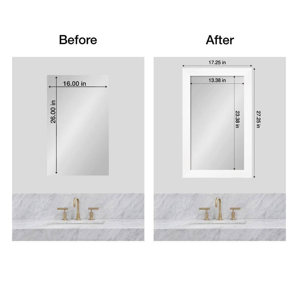 Amanti Art Mirror Makeover Cabinet White Narrow 17.25 in. W x 27.25 in. H Bathroom Mirror Frame Border Kit-Fits a 16 x 26 Mirror (2)