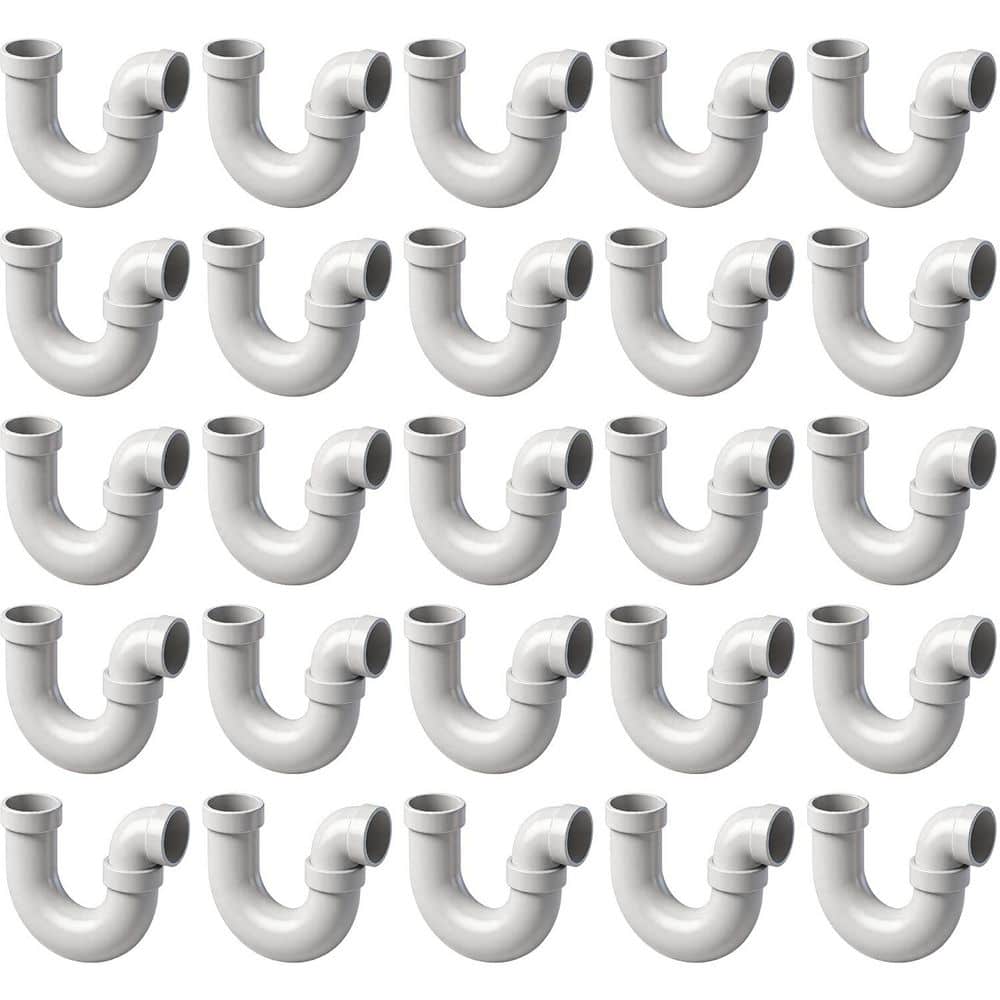 PLUMBFLEX 1-1/2 in. PVC DWV P-Trap with Threaded Union Plastic Nut H x H, White Rigid PVC Drain, Waste and Vent Fitting, (25 Pack) (1)