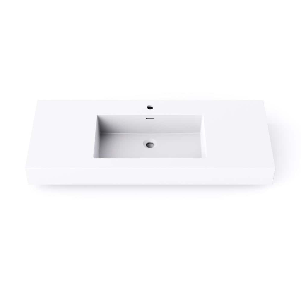 JimsMaison 47.24 in Wall-Mounted Rectangular Bathroom Sink Solid Surface in Matte White (1)