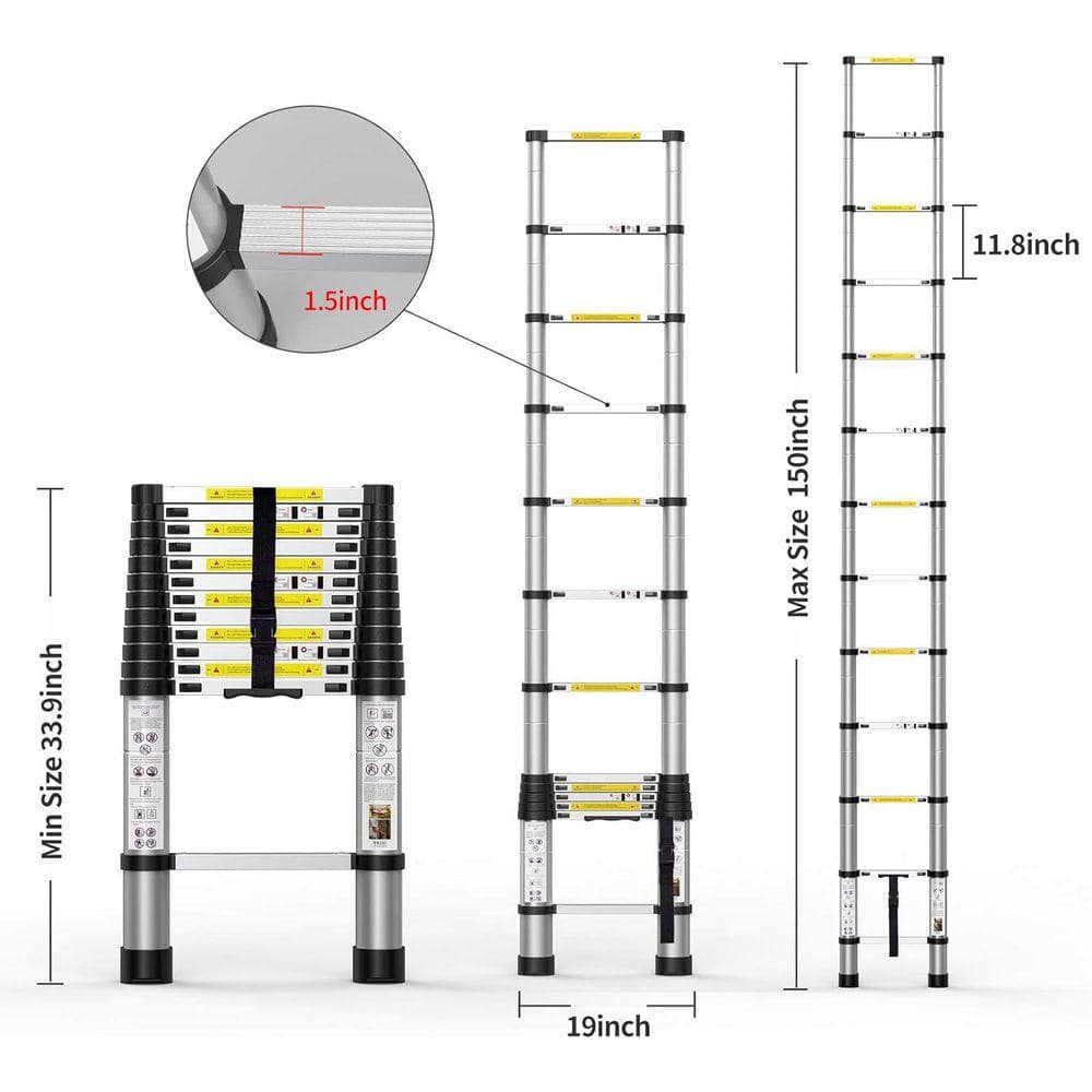 KIWDZFU 12.5ft Aluminum Telescoping Extension Ladder with Carry Bag (2)