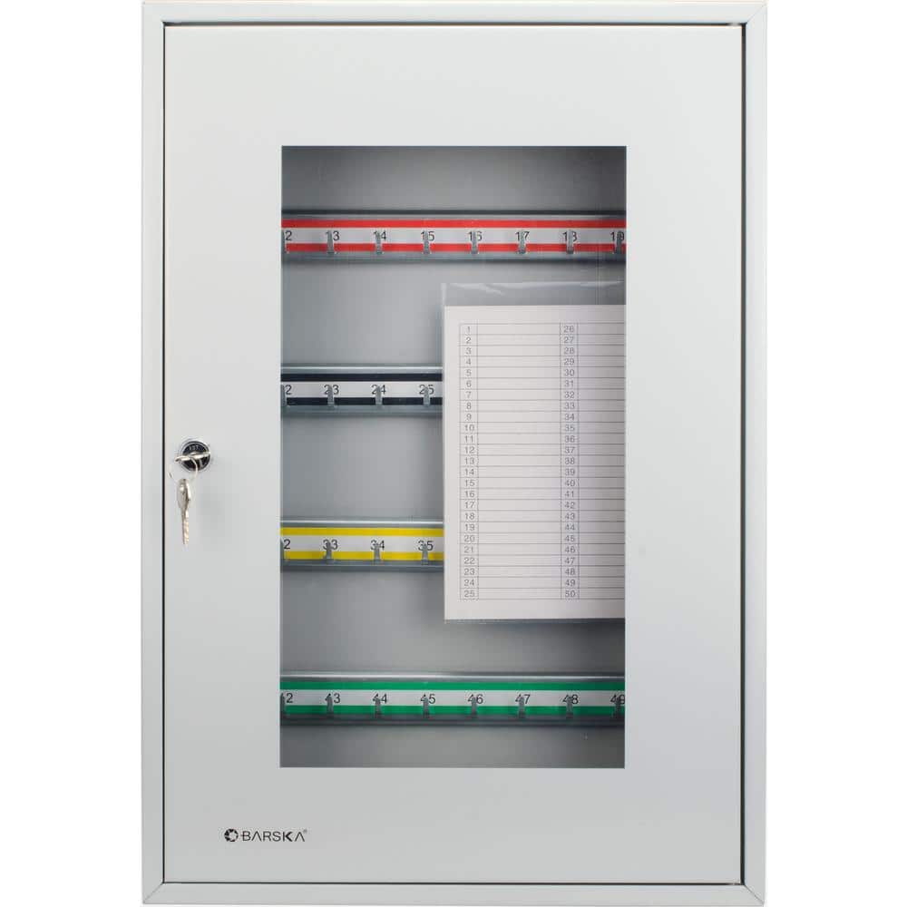 BARSKA 50-Position Steel Key Cabinet with Glass Door, Grey (3)