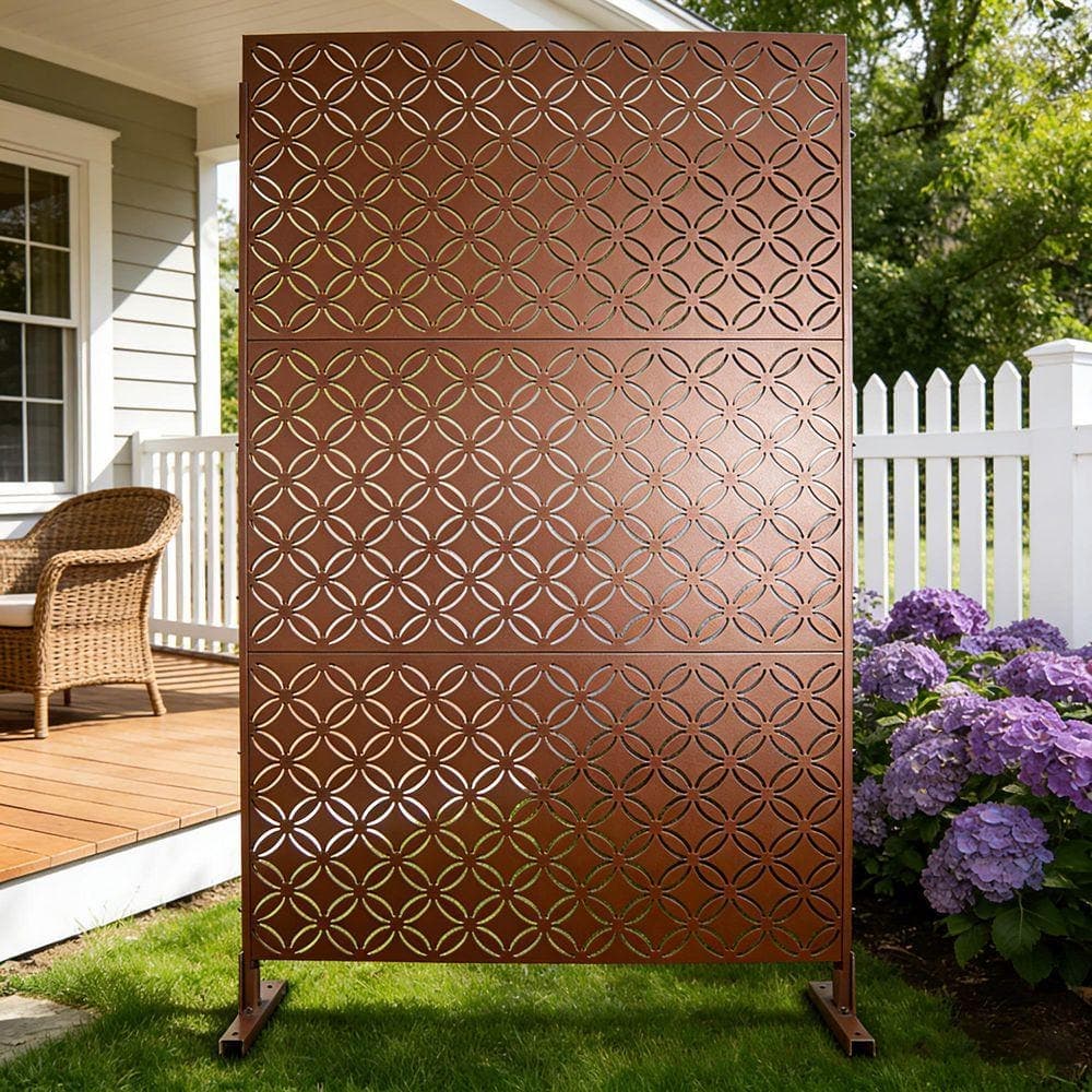 Coporesell 76 in. x 48 in. Freestanding Decorative Privacy Screen Brown Metal for Outside Lawn Garden (1)