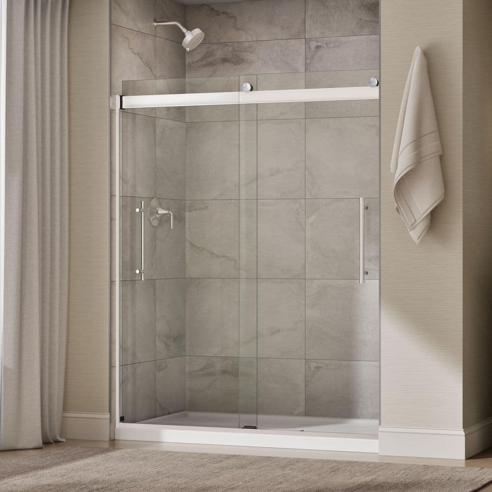 KOHLER Elmbrook 55-60 in. W x 74 in. H Sliding Frameless Shower Door in Bright Polished Silver with 5/16 in. Thick Clear Glass (3)