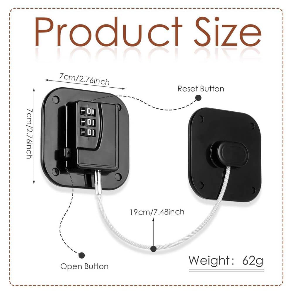 LAIFUCAM Black Combination Magnetic Cabinet Door Latch Fridge Lock Child Babyproof No Drill Easy Install (2-Pack) (2)