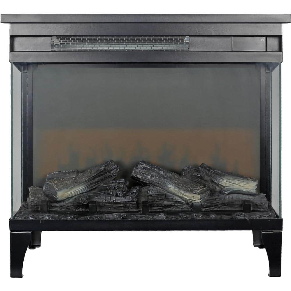 Lukyamzn 5000 BTU 24 in. Three Sided Glass Electric Fireplace Heater in Black with Feet (1)