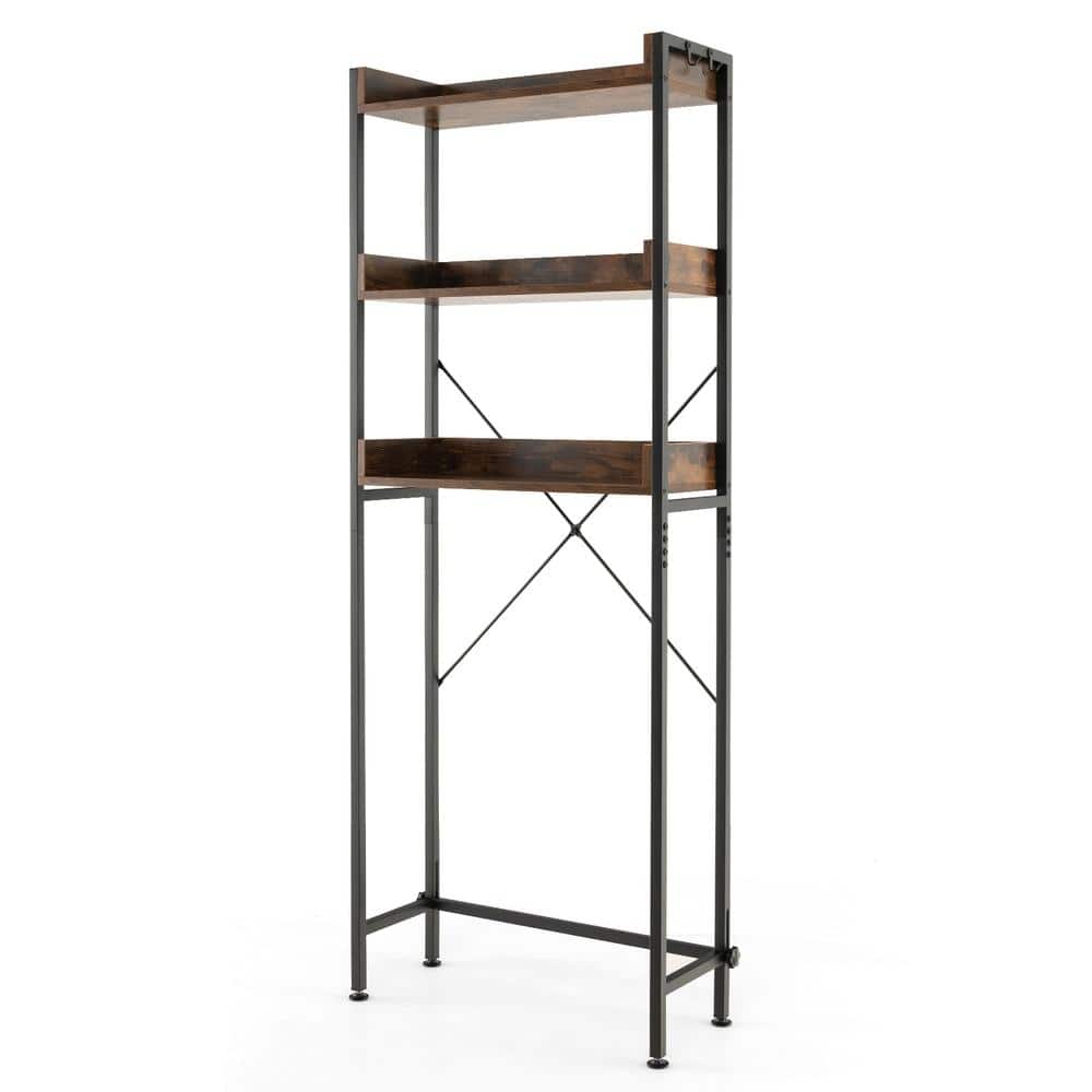 Bunpeony Over-the-Toilet Storage Rack 3-Tier with 4 Hooks X-Shaped Brace 23 in. Wide Adjustable 5 to 7.5 in. (1)