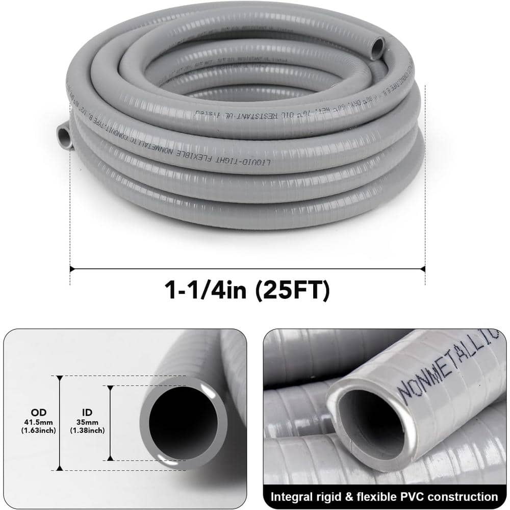 Ahfiwaso 1-1/4 in. x 25 ft. Non Metallic Flexible Electrical Conduit Liquid Tight with 3-Pcs Coupling, 3Pcs Elbow and 7-Pcs Strap (2)