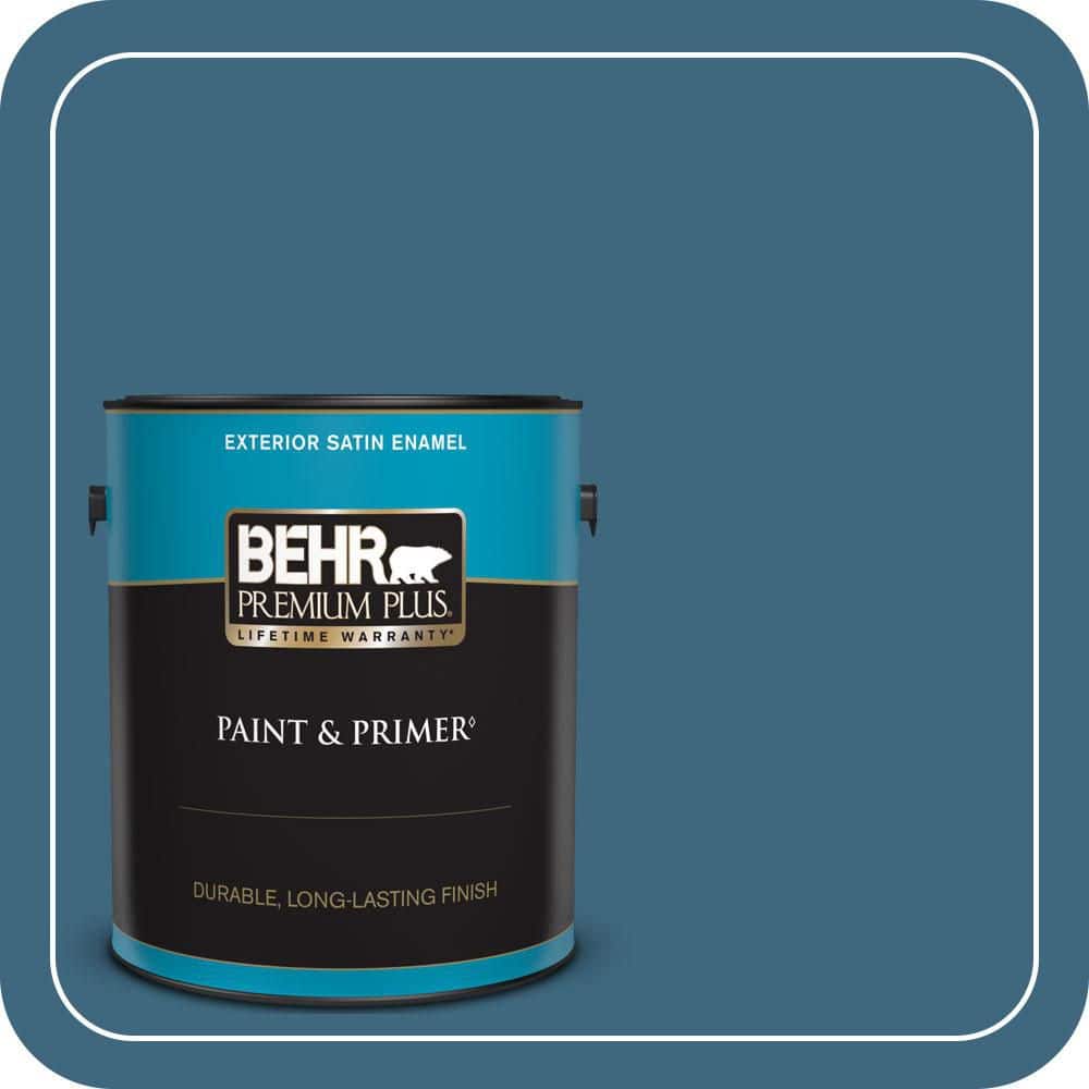 BEHR PREMIUM PLUS 1 gal. #MQ5-61 Ocean Storm Satin Enamel Exterior Paint & Primer