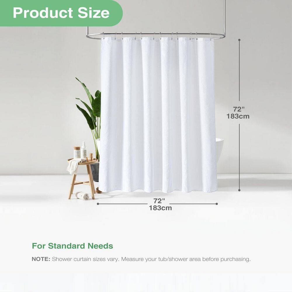 Numhew Waffle Weave 72 in. W x 72 in. L Heavyweight Polyester Shower Curtain, Weighted Hem, 12 Rust-Resistant Grommets, White (2)
