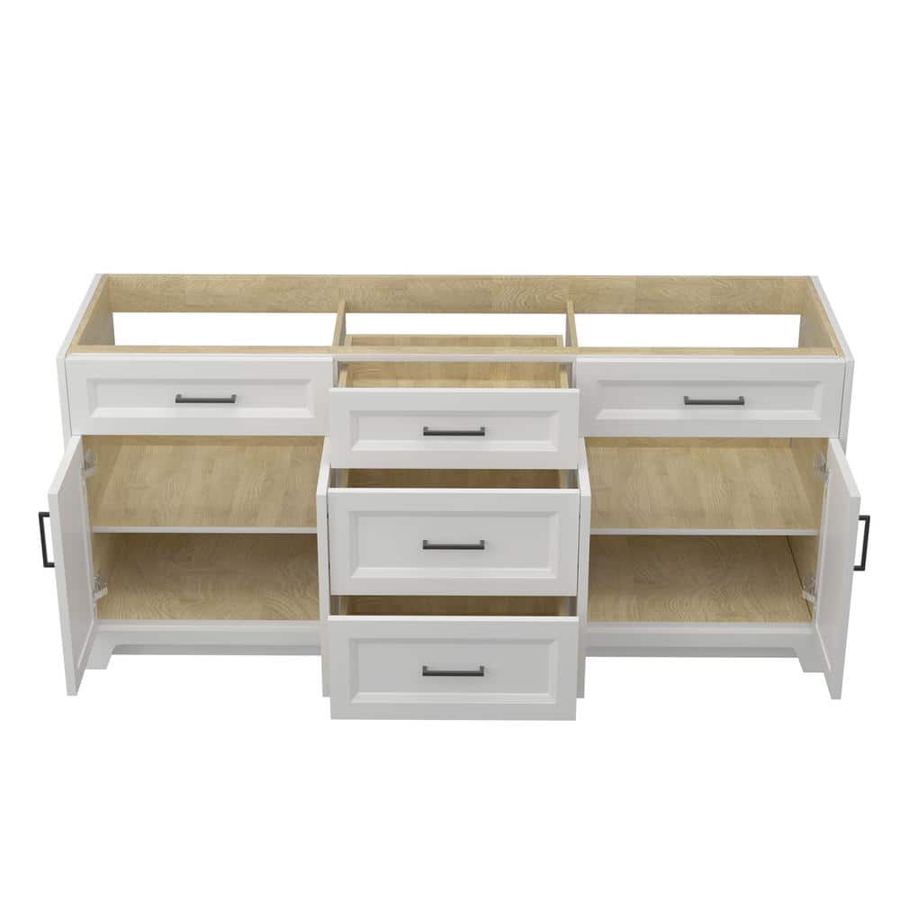 Zeafive Solid Wood 72 in. W x 21.5 in. D x 33.5 in. H Double Sink Bath Vanity Cabinet without Top Freestanding Base in White (2)