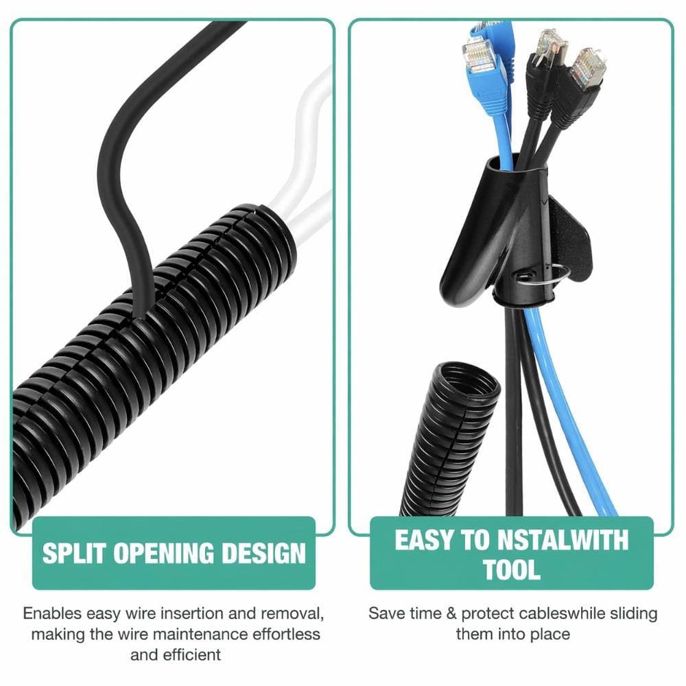 Unbranded 3/4 in Split Wire Loom Tubing 10 ft Flexible Polyethylene Cord Protector with Install Tool for Auto Home (3)