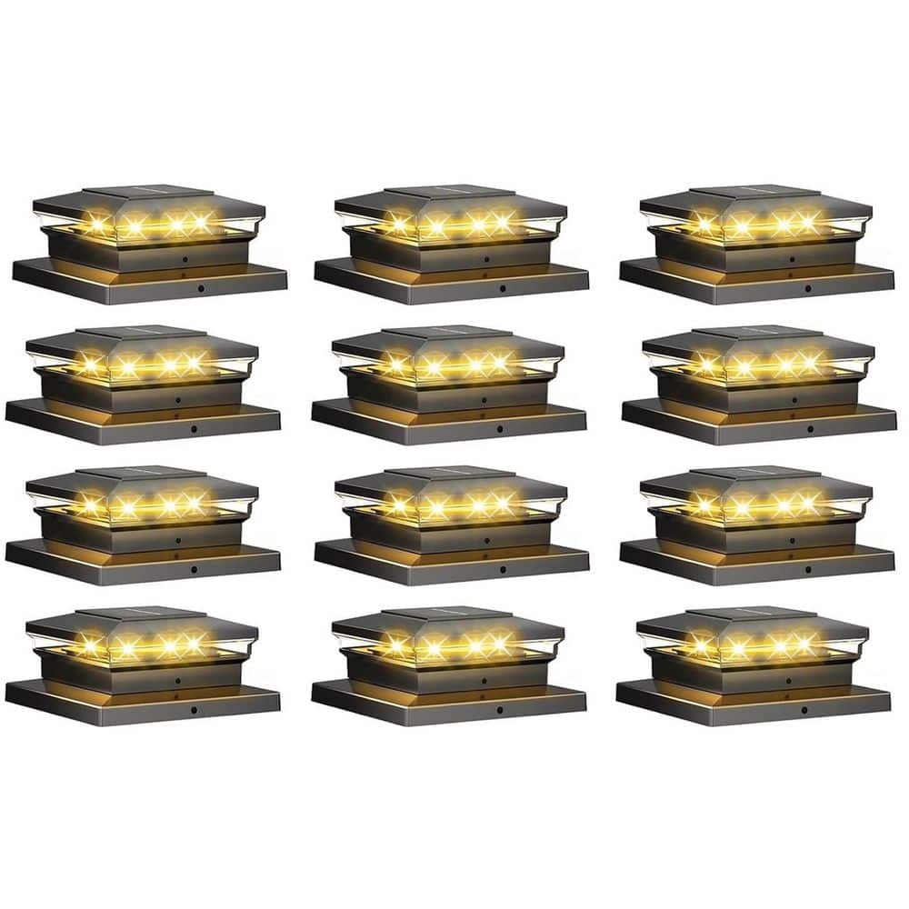 Afoxsos 12-Pack Waterproof Black Solar Post Cap Lights with Warm/Cool White Lighting for 4 x 4, 5 x 5, 6 x 6 Vinyl/Wooden Posts (1)