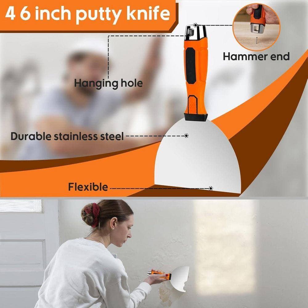 KIWDZFU 10 in. Stainless Steel Joint Taping Knife with Ergonomic Handle for Drywall Work, 8-Piece High Quality Set (2)