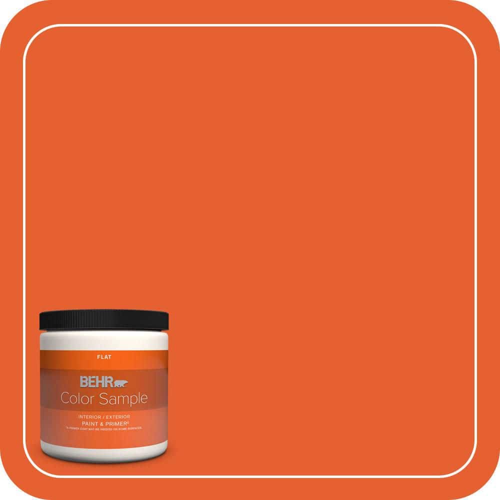 BEHR PREMIUM PLUS 8 oz. #S-G-230 Startling Orange Flat Interior/Exterior Paint & Primer Color Sample