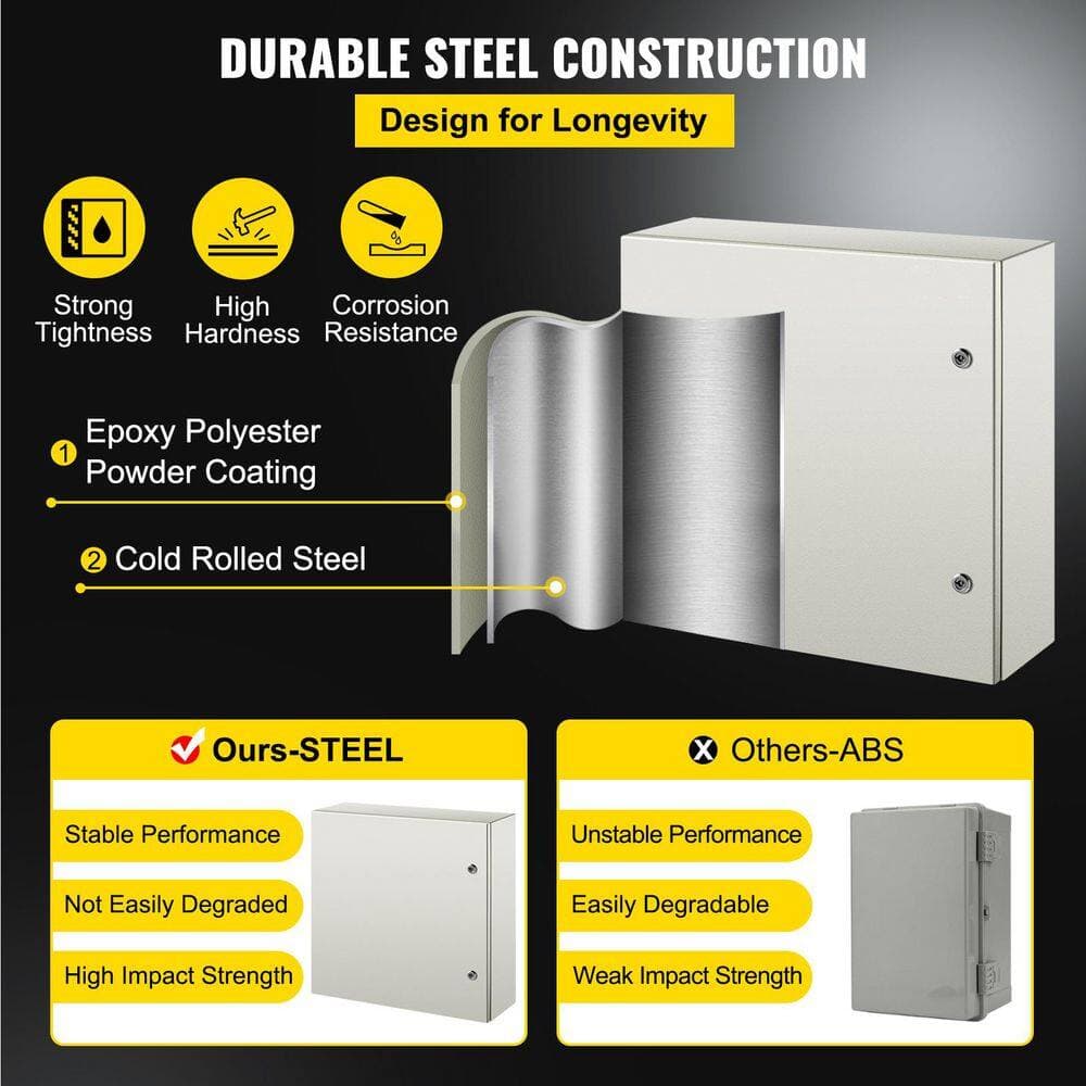 SVOPES Steel Case, 24 x 24 x 8 in. NEMA 4X Metal Electric Enclosure, IP66 Water and Dust Resistant, Comes with Mounting Plate (3)